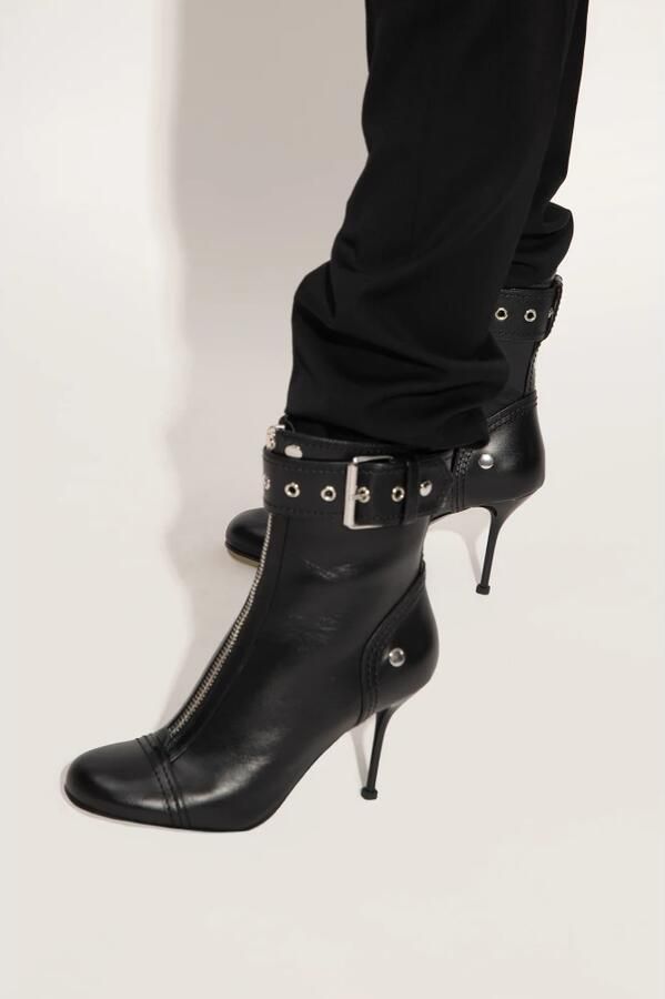 Alexander mcqueen Zwarte Leren Enkellaarzen met Ritssluiting en Metalen Gesp Black Dames - Foto 5