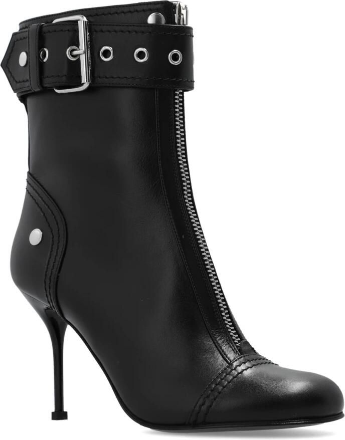 Alexander mcqueen Zwarte Leren Enkellaarzen met Ritssluiting en Metalen Gesp Black Dames - Foto 3