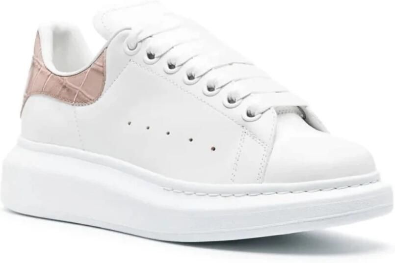 Alexander McQueen Oversized Krokodil-Geëtste Sneakers Wit Roze - Foto 3