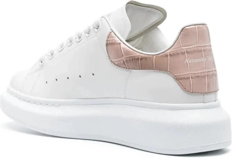 Alexander McQueen Oversized Krokodil-Geëtste Sneakers Wit Roze - Foto 2