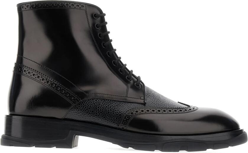Alexander mcqueen Zwarte Leren Laarzen Ronde Neus Zijrits Zwart Dames - Foto 3