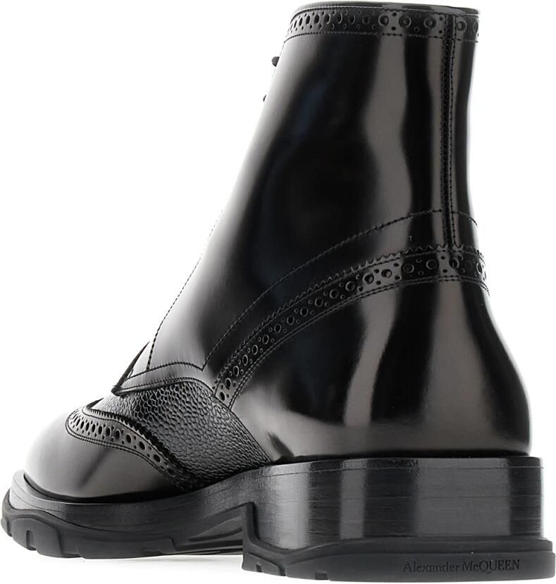 Alexander mcqueen Zwarte Leren Laarzen Ronde Neus Zijrits Zwart Dames - Foto 2