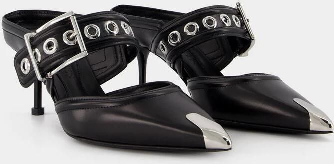 Alexander mcqueen Romantische Edge Zwart Zilver Leren Sandalen Black Dames