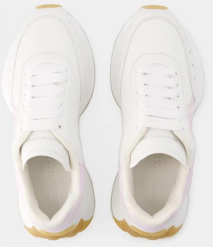 Alexander mcqueen Lamé Logo Leren Sneakers Roze Stiksels White Dames