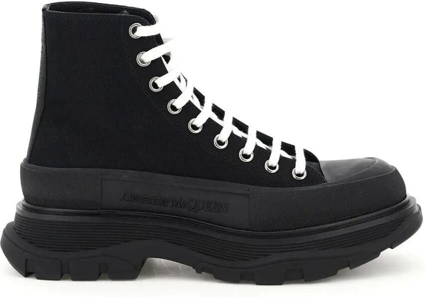 Alexander McQueen Zwarte Canvas Veterschoenen met Rubberen Zool