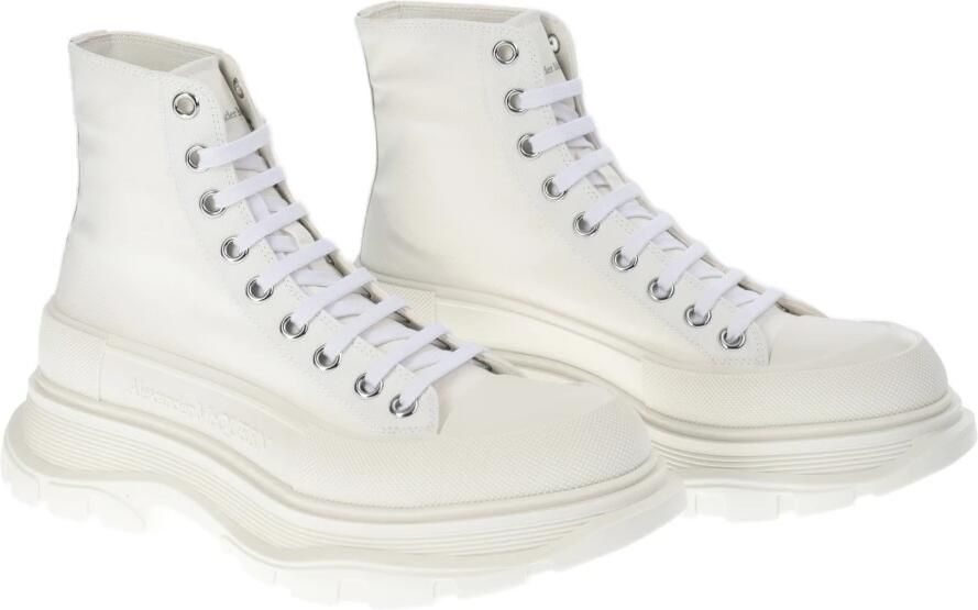 Alexander mcqueen Zwarte canvas enkellaarzen met oversized rubberen zool White Heren