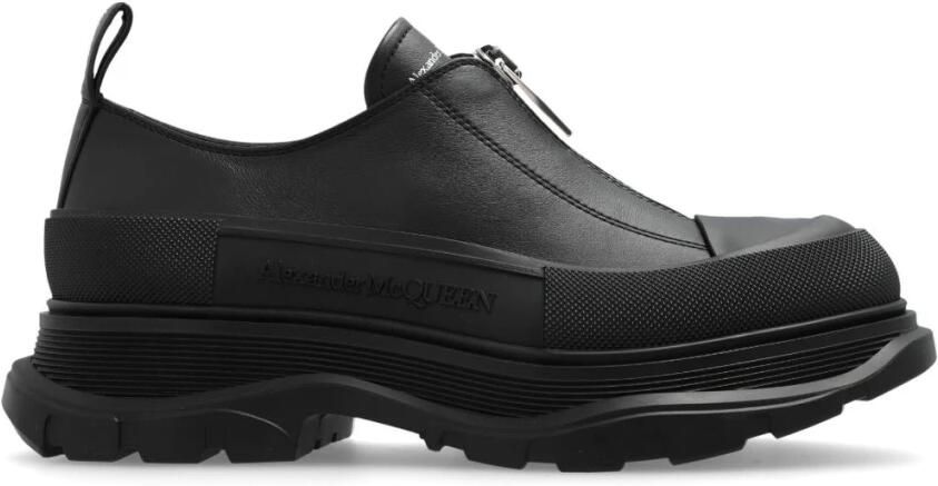 Alexander mcqueen Zwarte Leren Rits Platte Schoenen Black Dames