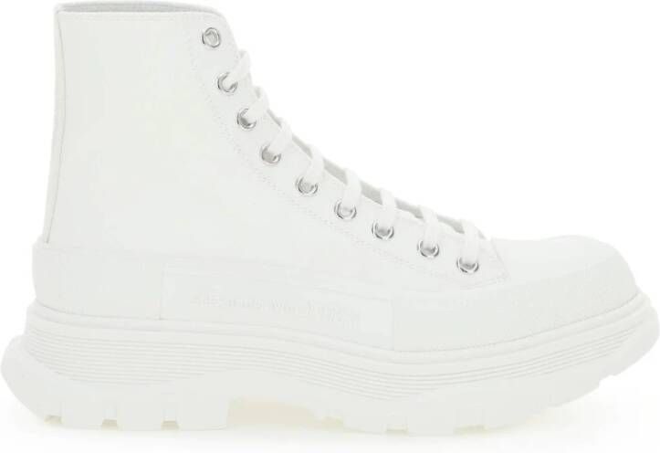 Alexander mcqueen Zwarte canvas enkellaarzen met oversized rubberen zool White