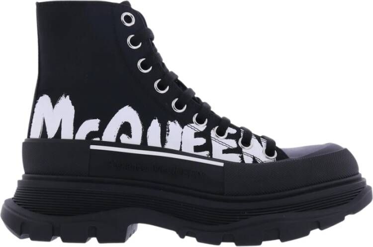 Alexander mcqueen Plateau Sneakers met wit logo print Black Dames