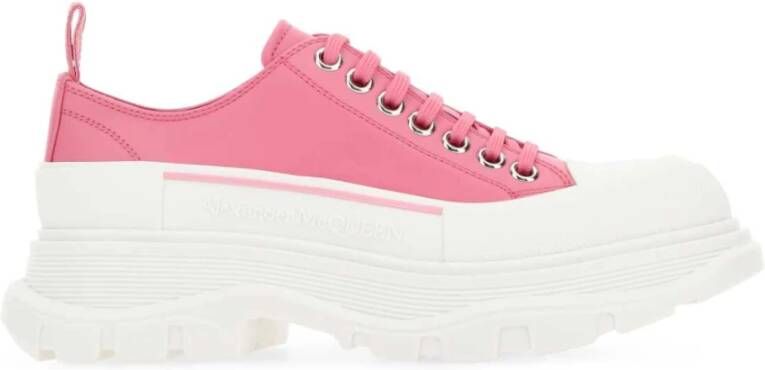 alexander mcqueen Donkerroze Leren Veterschoenen Roze Dames