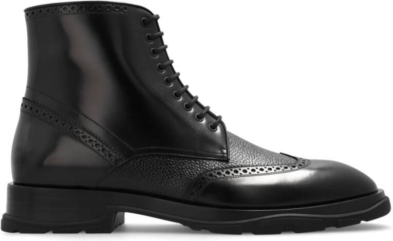 Alexander mcqueen Zwarte Leren Veterschoenen met Geborduurde Details Black Heren