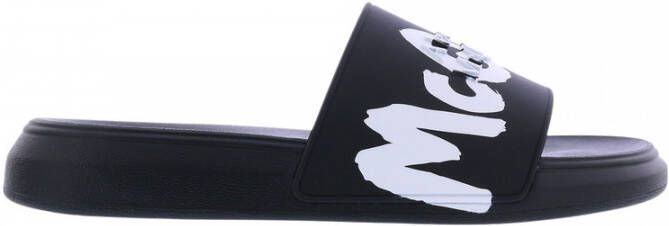 Alexander mcqueen Zwarte Graffiti-Logo Slip-On Slides voor Black