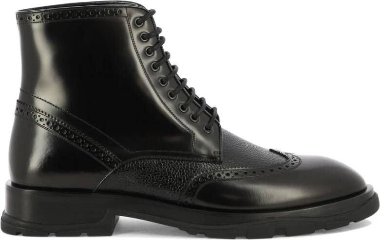 Alexander mcqueen Zwarte Leren Veterschoenen met Geborduurde Details Black Heren