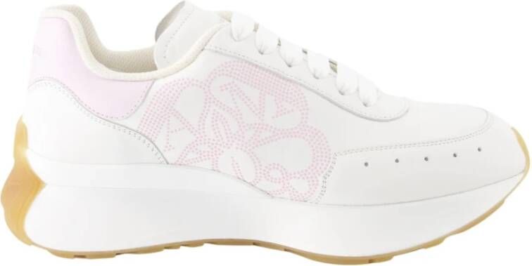 Alexander mcqueen Lamé Logo Leren Sneakers Roze Stiksels White Dames
