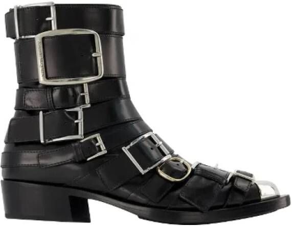 Alexander mcqueen Zwarte Leren Laarzen met Amandelvormige Neus Black Dames