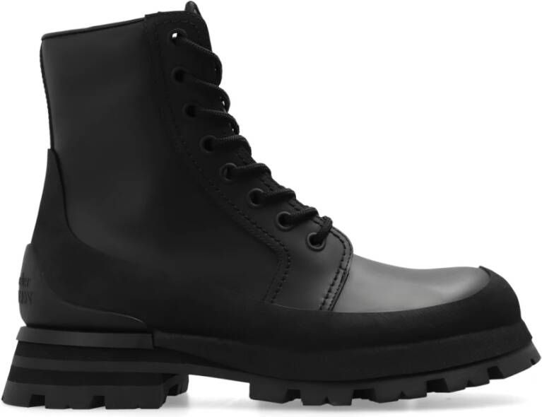 Alexander mcqueen Zwarte Veterschoenen met Flared Rubberen Zool Black Heren