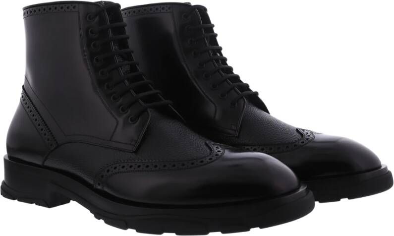 Alexander mcqueen Zwarte Leren Veterschoenen met Geborduurde Details Black Heren