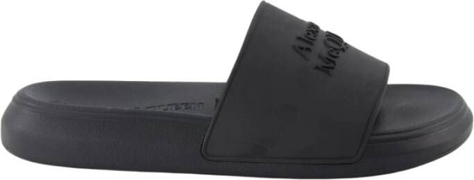 Alexander mcqueen Zwarte Leren Slides Streetwear Stijl Black Heren