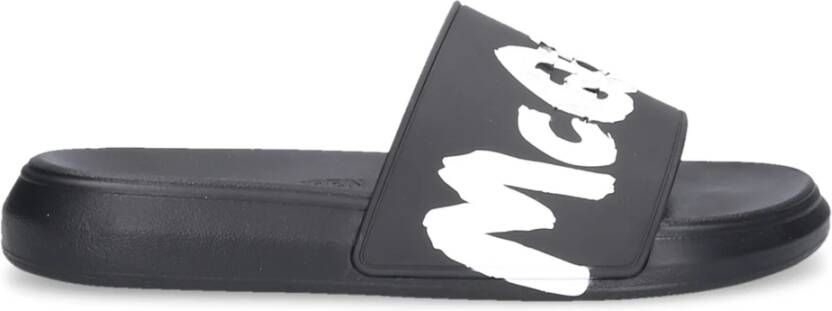 Alexander mcqueen Zwarte Graffiti-Logo Slip-On Slides voor Black