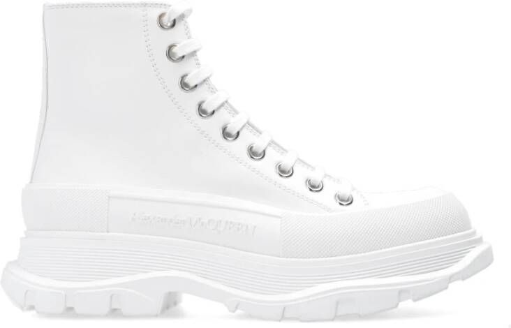 Alexander mcqueen Zwarte canvas enkellaarzen met oversized rubberen zool White