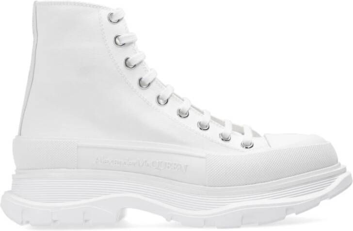 Alexander mcqueen Zwarte canvas enkellaarzen met oversized rubberen zool White