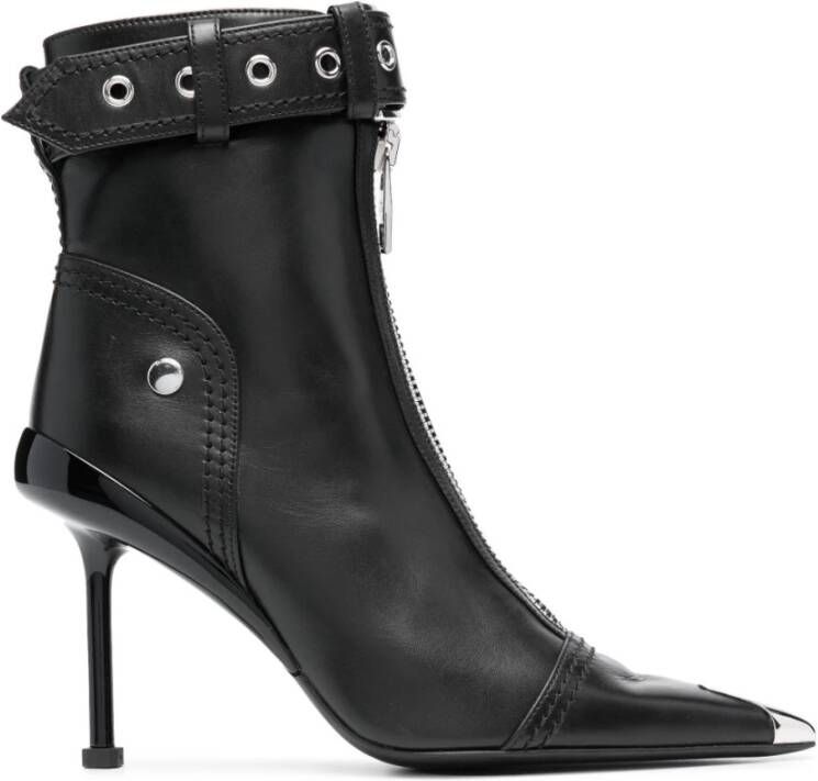 Alexander mcqueen Zwarte Leren Enkellaarzen met Gespsluiting Black Dames