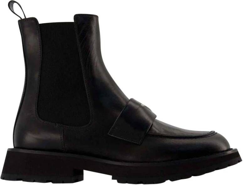 Alexander mcqueen Boots Worker Punk Ankle Boots Black White Leather in zwart