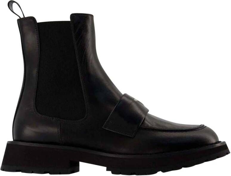 Alexander mcqueen Punk Loafer Enkellaarzen Zwart Wit Leer Black Heren