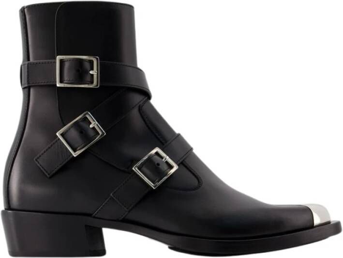 Alexander mcqueen Punk Enkellaarzen Leer Zwart Zilver Black Heren