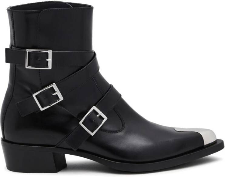 Alexander mcqueen Punk Enkellaarzen Leer Zwart Zilver Black Heren