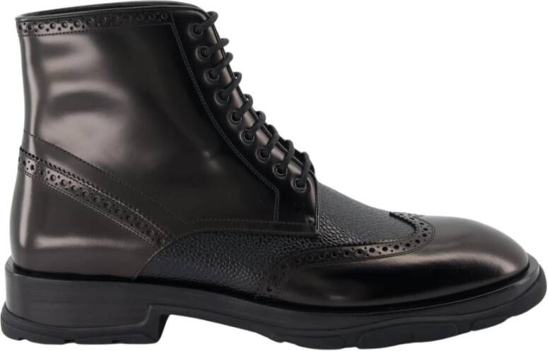 Alexander mcqueen Zwarte Leren Veterschoenen met Geborduurde Details Black Heren