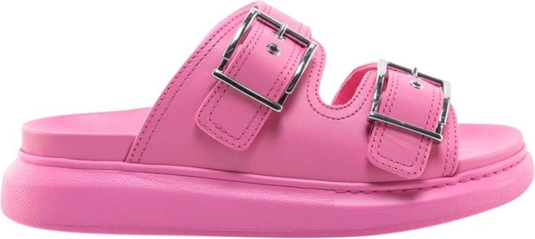 Alexander mcqueen Roze Leren Sliders voor Vrouwen Pink Dames