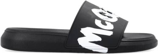 Alexander mcqueen Zwarte Graffiti-Logo Slip-On Slides voor Heren Black Heren