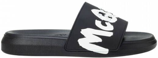 Alexander mcqueen Zwarte Graffiti-Logo Slip-On Slides voor Heren Black Heren