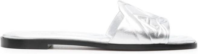 Alexander mcqueen Zilver Metallic Sandalen met Logo Band Gray Dames