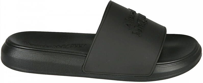 Alexander mcqueen Zwarte Leren Slides Streetwear Stijl Black Heren