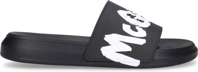 Alexander mcqueen Zwarte Graffiti-Logo Slip-On Slides voor Heren Black Heren