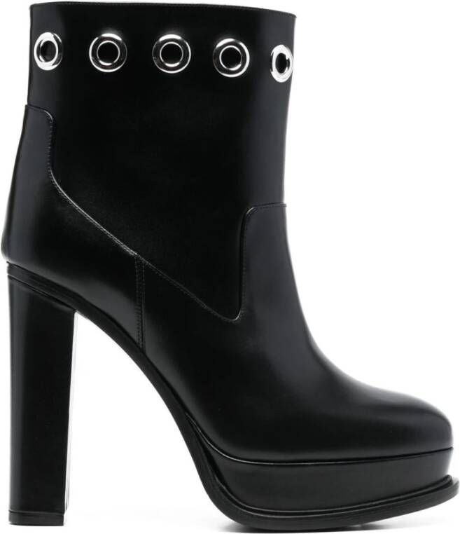 alexander mcqueen Stijlvolle leren laarzen met bontdetails Zwart Dames