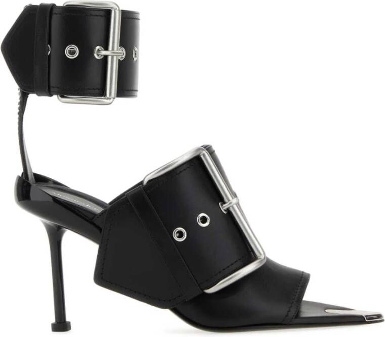 Alexander mcqueen Zwarte leren Slash sandalen hakhoogte 9 cm Black Dames