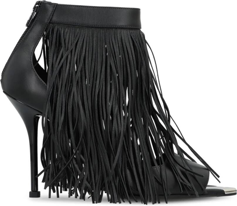 Alexander McQueen Stiletto Fringed Leren Sandalen met Metalen Detail