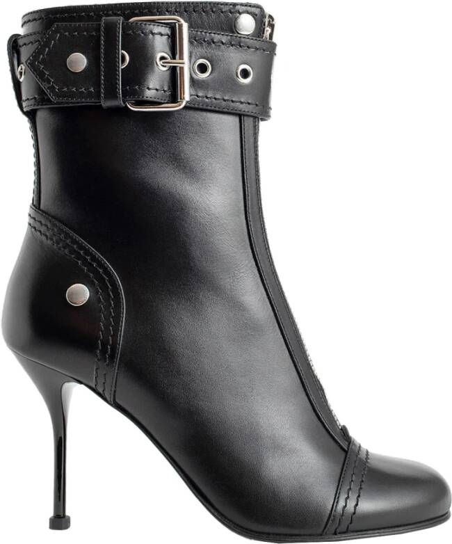 Alexander mcqueen Zwarte Leren Laarzen met Verstelbare Enkelband Black Dames