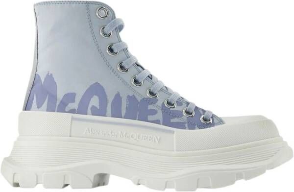 Alexander mcqueen Chunky Sole High-Top Sneakers Zwart Wit Leer Blauw Dames