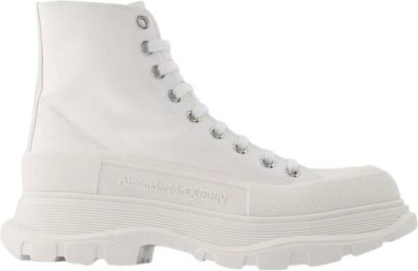 Alexander mcqueen Zwarte canvas enkellaarzen met oversized rubberen zool White