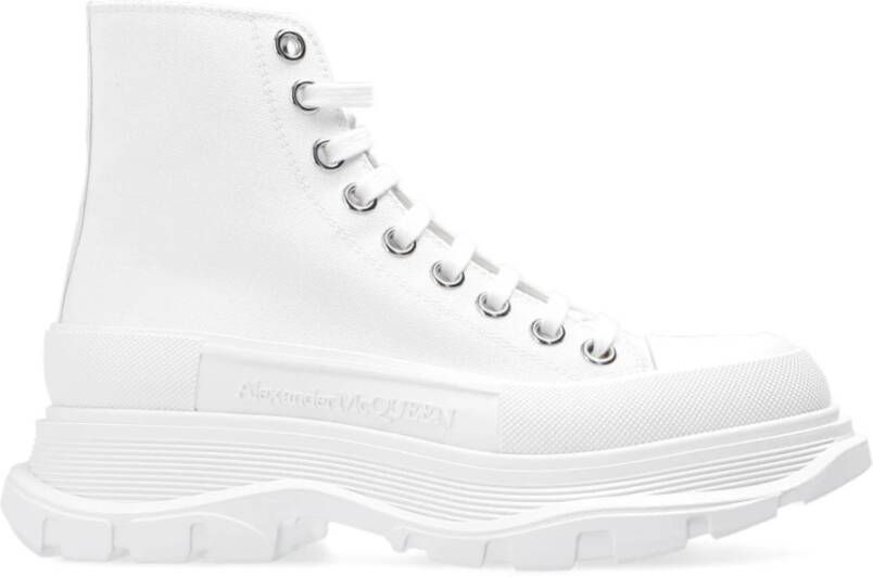 Alexander mcqueen Zwarte canvas enkellaarzen met oversized rubberen zool White