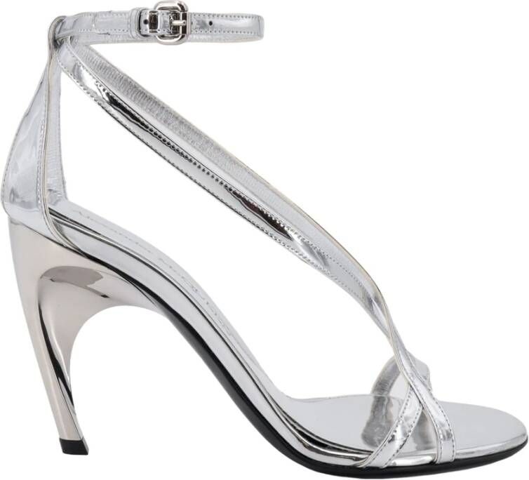 Alexander McQueen Zilveren Enkelband Metalen Hak Sandalen