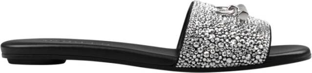 Alexander McQueen Zwarte Juweel Platte T-Bar Sandalen