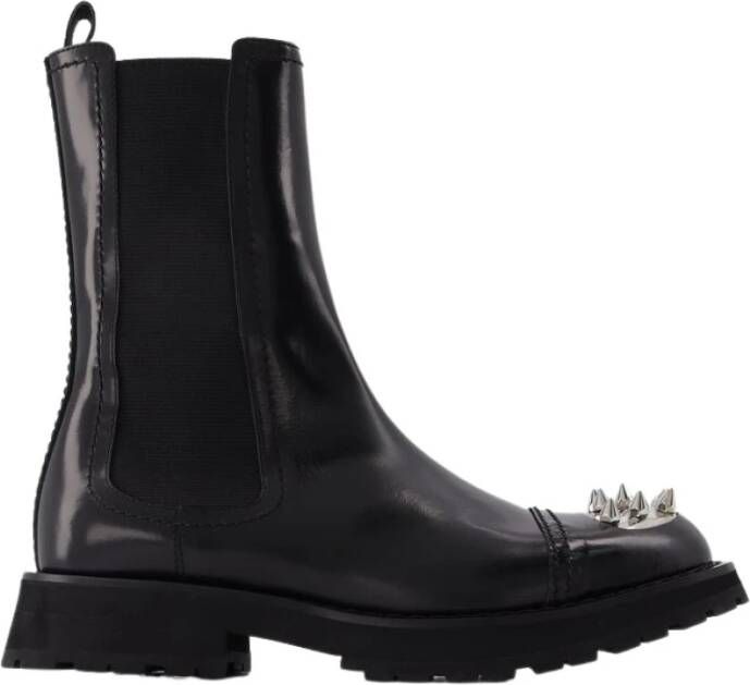 alexander mcqueen Zwarte Leren Enkellaarzen met Studs Zwart Heren