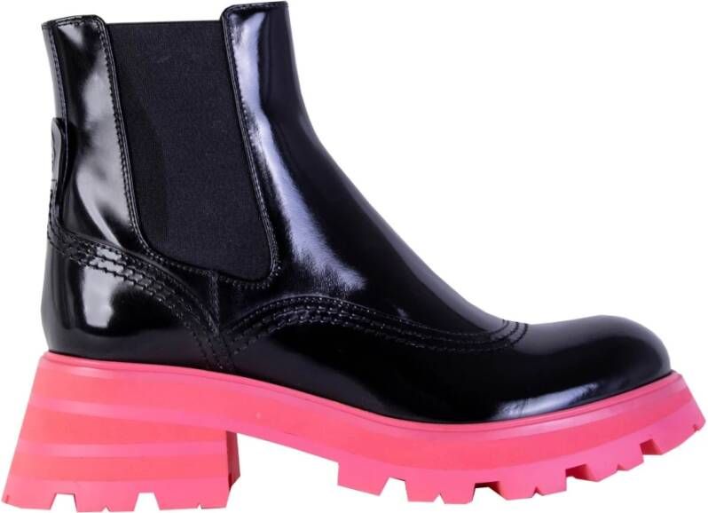 alexander mcqueen Zwarte leren Fluo Pink Sole Chelsea laarzen Black Heren