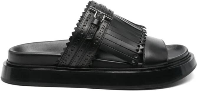 Alexander McQueen Zwarte Leren Franje Sandalen