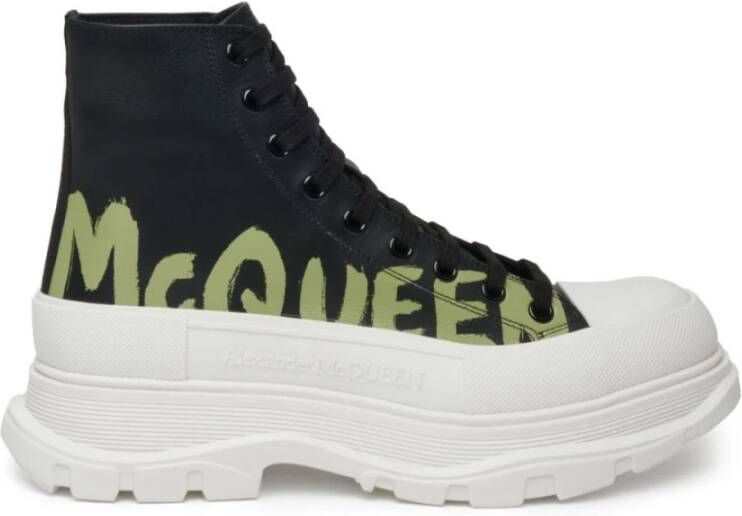 Alexander mcqueen Zwarte Leren Graffiti Print Sneakers Black Heren